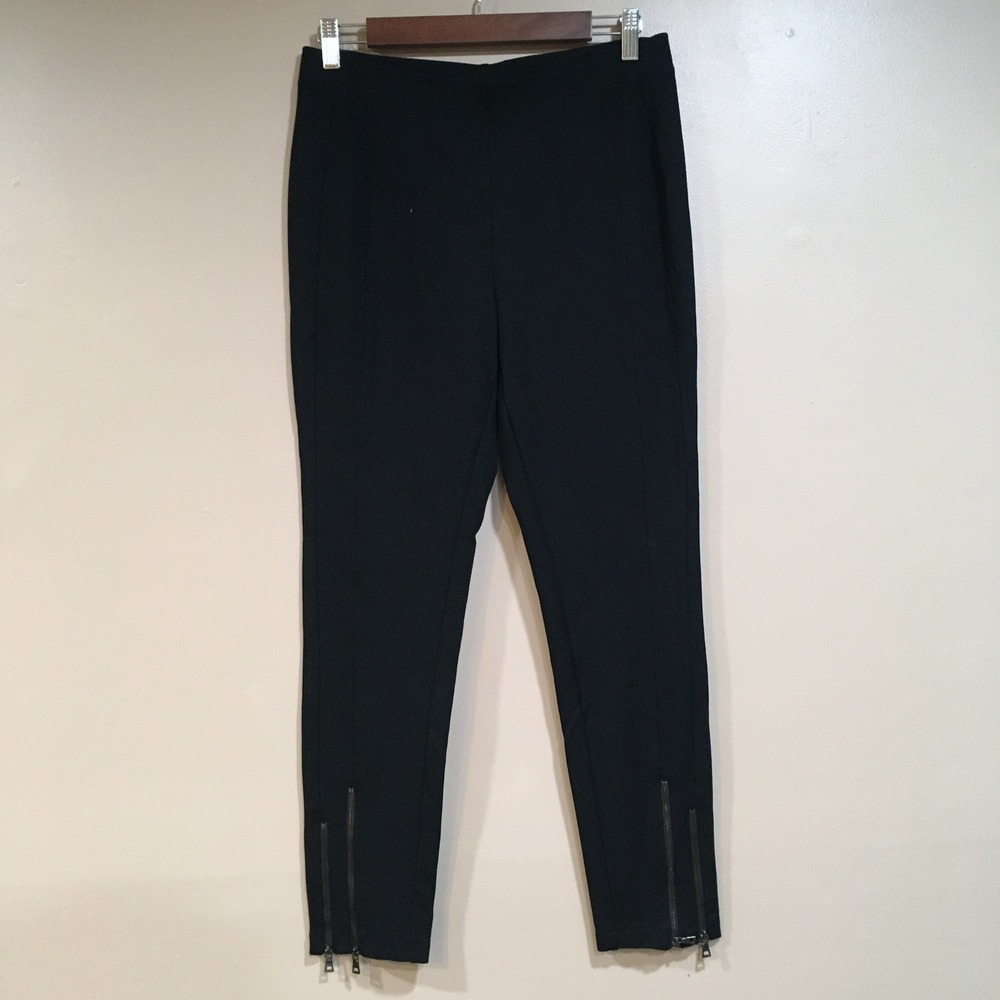 Bar III Zipper Skinny Ankle Pant Women L Black Stretch Leggings Punk Rock Grunge